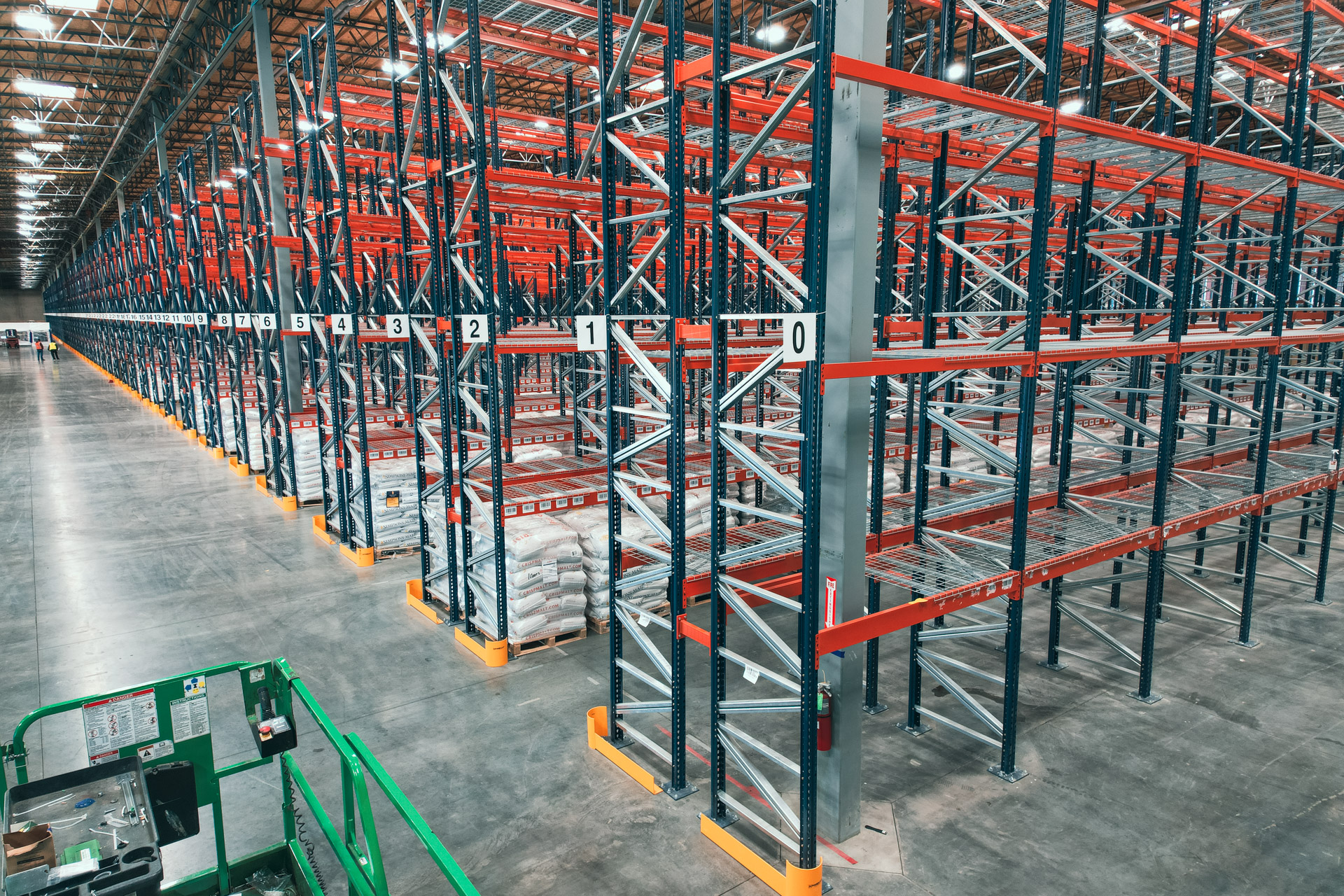 Warehouse racking aisles in a Florida distribution center